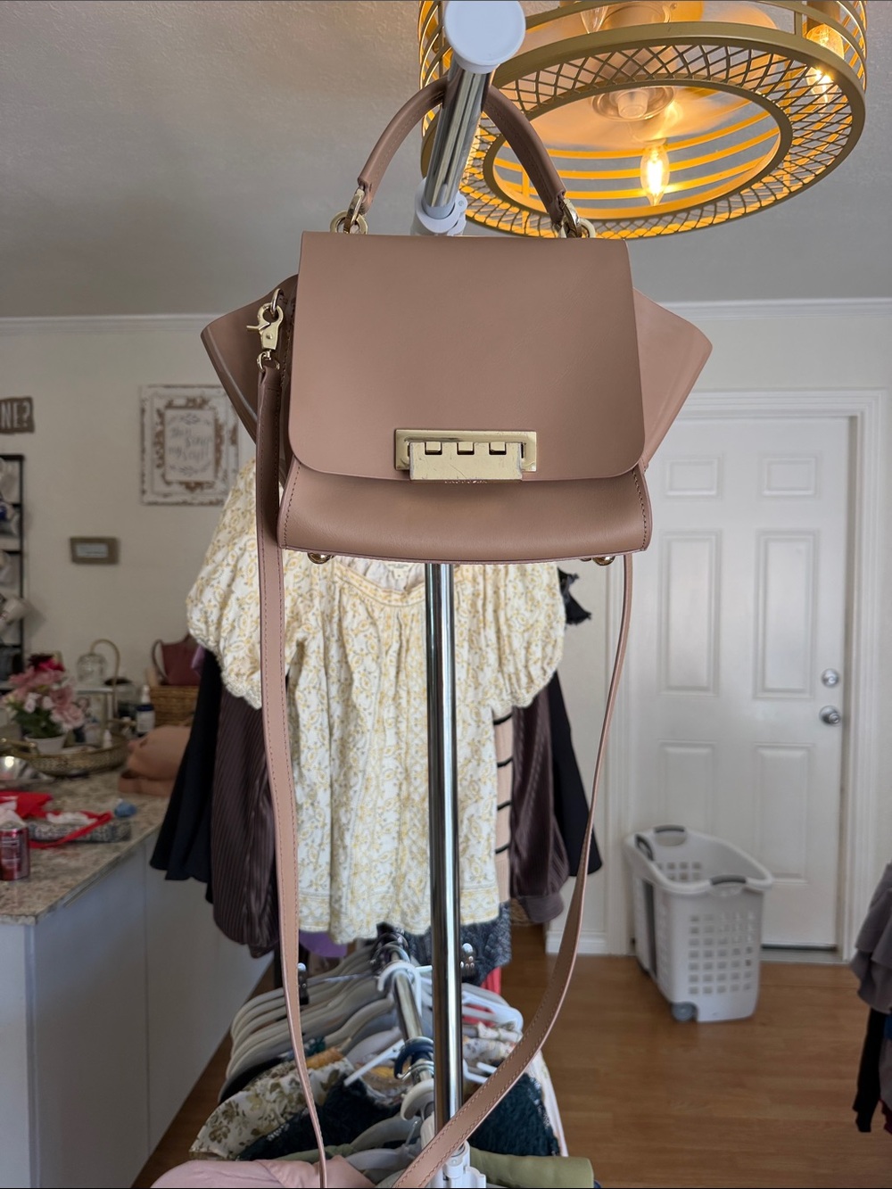 Zac Posen Blush Taupe Structured Top Handle Crossbody Bag